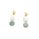 22K Gold Vermeil Turquoise and Baroque Pearl Drop Earrings