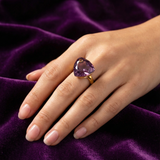 18K Gold Plated Triangle Amethyst Zirconia Statement Ring