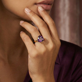 18K Gold Plated Triangle Amethyst Zirconia Statement Ring