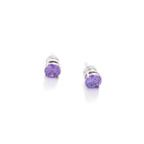 Classic Round Solitaire Stud Earrings - Colorful Gemstone Birthstone Jewelry