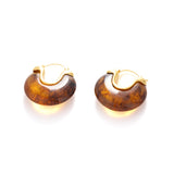 Vintage Baroque Amber Resin Drop Earrings - Gold Etched Sphere Statement Jewelry