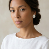 Vintage Baroque Oval Stud Earrings with Mother of Pearl Finish