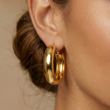 22K Gold Plated Wide Flat Hoop Earrings | Chunky Minimalist Gold Hoops