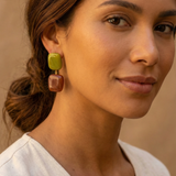 Olive & Brown Resin Drop Earrings | Earth Tone Geometric Dangles