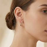 22K Rose Gold Vermeil Faceted Hoop Earrings | Pave Diamond Geometric Hoops