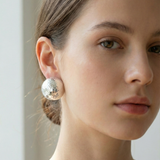 Silver Hammered Dome Button Stud Earrings