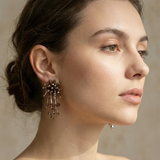 Bronze Crystal Cluster Fringe Statement Earrings