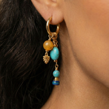 18K Gold Plated Turquoise and Mixed Beaded Charm Hoop Earrings