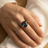 18K Gold Plated Triangle London Blue Zirconia Statement Ring