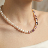 Pearl & Multicolor Zircon Half-Strand Necklace