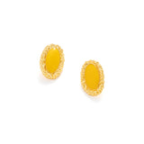 Vintage Baroque Gold Earrings with Yellow Enamel Oval Center