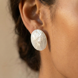 Vintage Baroque Oval Stud Earrings with Mother of Pearl Finish