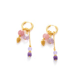 18K Gold Vermeil Natural Amethyst & Rose Quartz Pinecone Charm Hoops