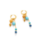 18K Gold Plated Turquoise and Mixed Beaded Charm Hoop Earrings