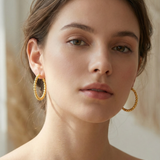 Gold Hoop Earrings With Risted Rope Chain