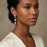 Vermeil Square Amethyst and Pink Topaz Pearl Drop Earrings