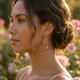 18K Gold Vermeil Natural Amethyst & Rose Quartz Pinecone Charm Hoops