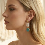 22K Gold Vermeil Turquoise and Baroque Pearl Drop Earrings