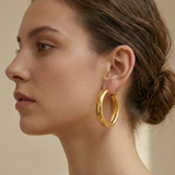 Large 22K Gold Plated Wide Hoop Earrings | Bold Flat Ribbon Hoops