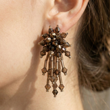 Bronze Crystal Cluster Fringe Statement Earrings