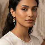 18K Gold Plated Turquoise and Mixed Beaded Charm Hoop Earrings