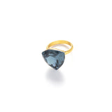 18K Gold Plated Triangle London Blue Zirconia Statement Ring