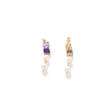 Vermeil Square Amethyst and Pink Topaz Pearl Drop Earrings