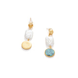 22K Gold Vermeil Turquoise and Baroque Pearl Drop Earrings