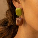 Olive & Brown Resin Drop Earrings | Earth Tone Geometric Dangles