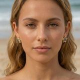 Natural Abalone Shell Stud Earrings - Iridescent Round Mother of Pearl Studs