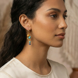 18K Gold Plated Turquoise and Mixed Beaded Charm Hoop Earrings