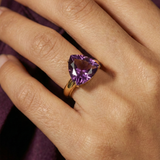 18K Gold Plated Triangle Amethyst Zirconia Statement Ring