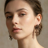 Bronze Crystal Cluster Fringe Statement Earrings