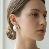 Silver Hammered Dome Button Stud Earrings