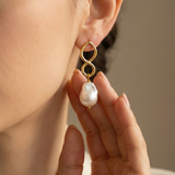 22K Gold Infinity Baroque Pearl Earrings | Minimalist Pearl Drops