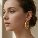 Large 22K Gold Plated Wide Hoop Earrings | Bold Flat Ribbon Hoops