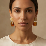 Amber & Cream Resin Drop Earrings | Vintage-Inspired Tortoiseshell Dangles