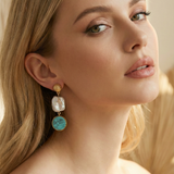 22K Gold Vermeil Turquoise and Baroque Pearl Drop Earrings