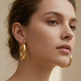 Large 22K Gold Plated Wide Hoop Earrings | Bold Flat Ribbon Hoops
