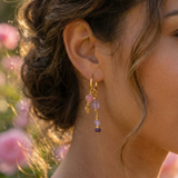 18K Gold Vermeil Natural Amethyst & Rose Quartz Pinecone Charm Hoops