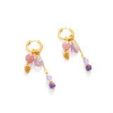 18K Gold Vermeil Natural Amethyst & Rose Quartz Pinecone Charm Hoops