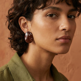 Organic Molten Stud Earrings - Red Enamel Sculptural Statement Jewelry