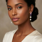 Vermeil Square Amethyst and Pink Topaz Pearl Drop Earrings