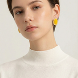 Vintage Baroque Gold Earrings with Yellow Enamel Oval Center