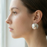 Silver Hammered Dome Button Stud Earrings