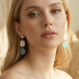 22K Gold Vermeil Turquoise and Baroque Pearl Drop Earrings