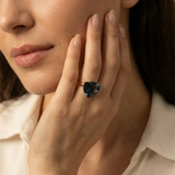 18K Gold Plated Triangle London Blue Zirconia Statement Ring