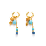 18K Gold Plated Turquoise and Mixed Beaded Charm Hoop Earrings