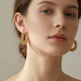 Twisted Gold Hoop Earrings with Pavé Crystals - Textured Huggie Hoops