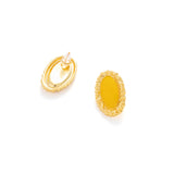 Vintage Baroque Gold Earrings with Yellow Enamel Oval Center